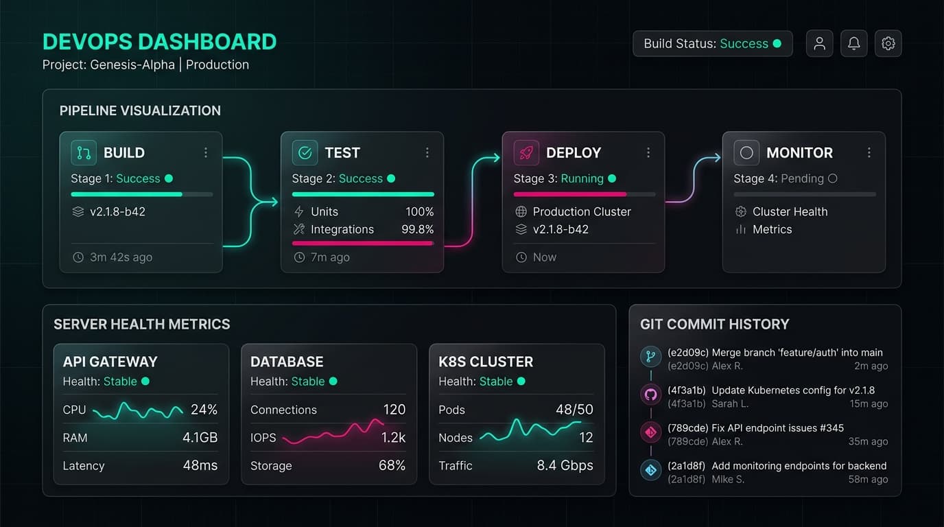 DevOps dashboard system display mockup