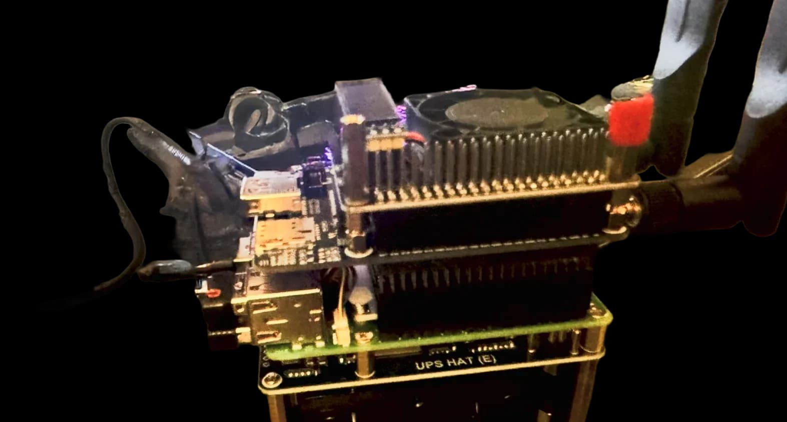 Side view of the BadBrik stack and its exposed connections